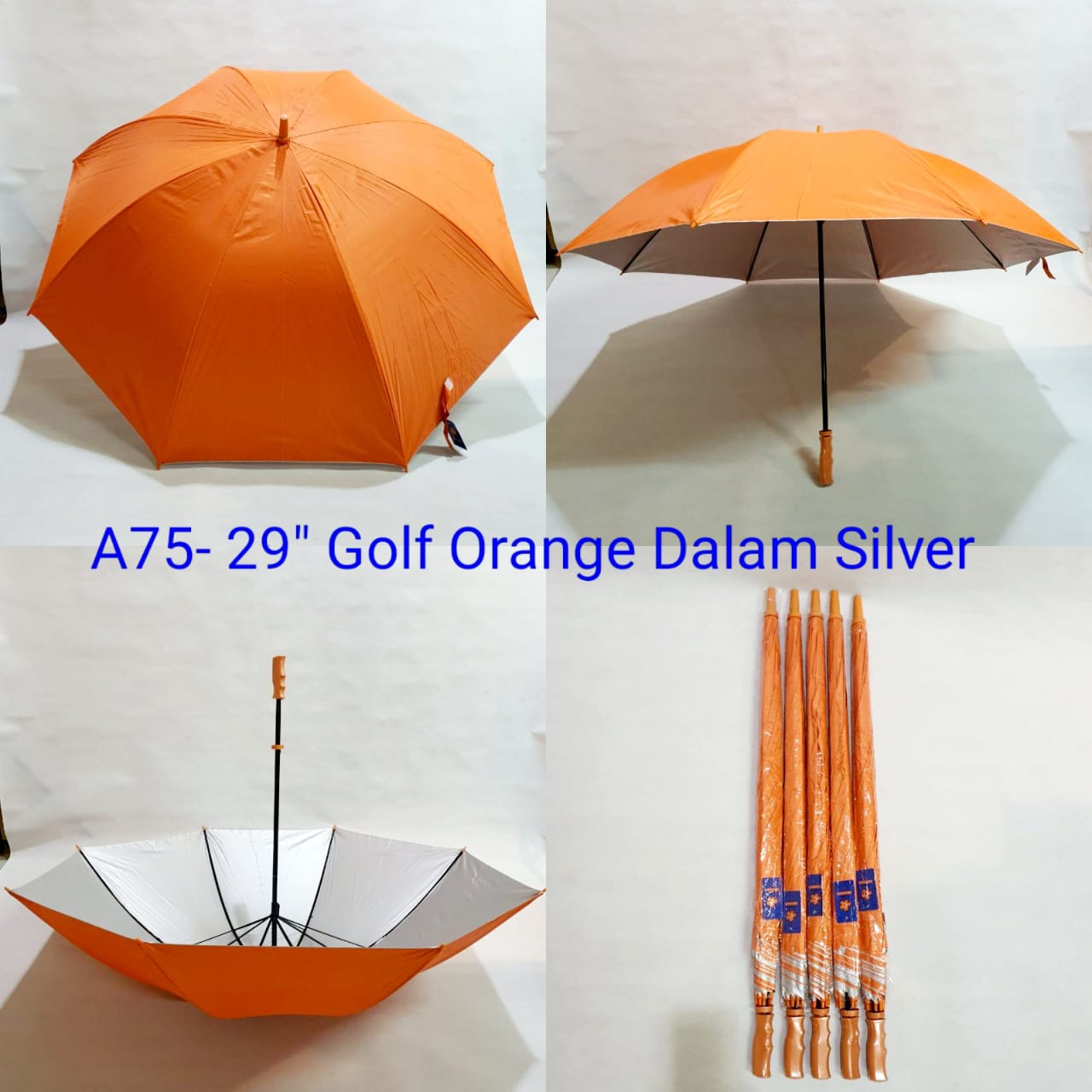 Payung Golf Jumbo Sakura 8 Jari Polos Orange Lapis Silver