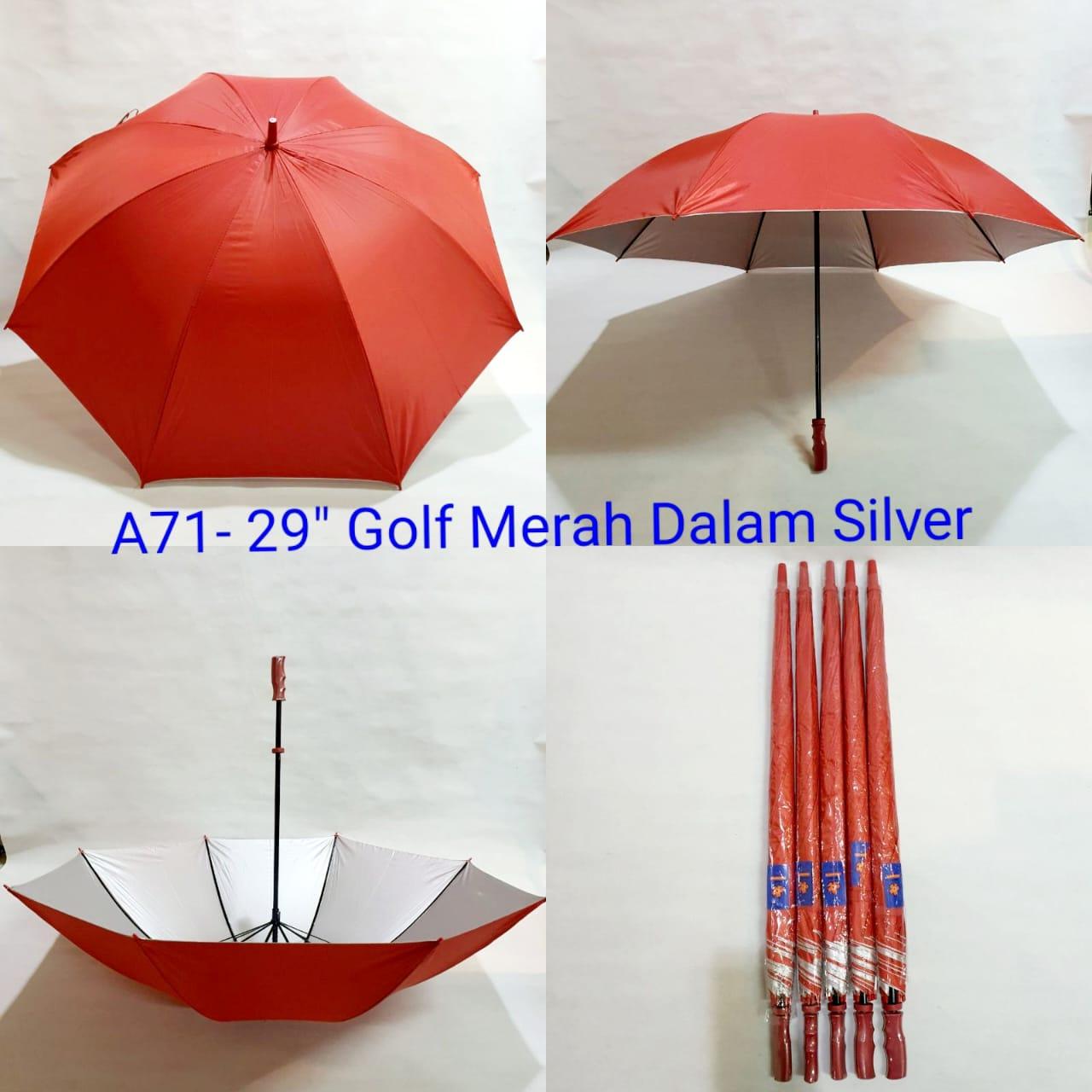 Payung Golf Jumbo Sakura 8 Jari Polos Merah Lapis Silver