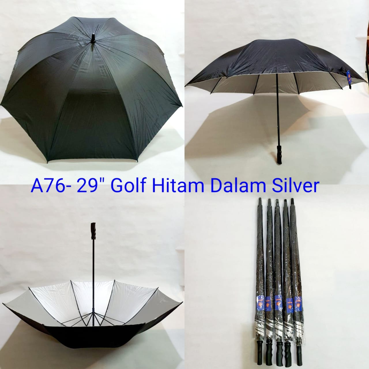 Payung Golf Jumbo Sakura 8 Jari Polos Hitam Lapis Silver