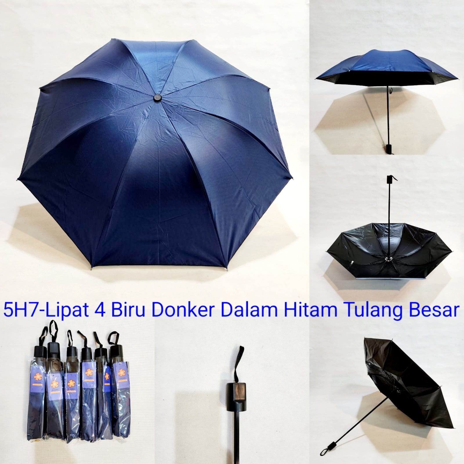 Payung Lipat 3 Sakura 8 Jari Polos Navy Lapis Hitam