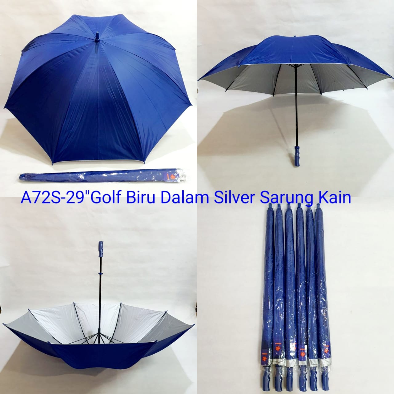 Payung Golf Jumbo Sakura 8 Jari Polos Biru Lapis Silver Extra Sarung Kain