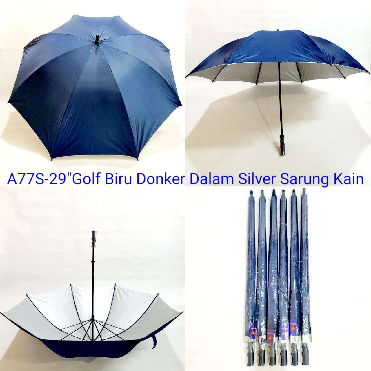 Payung Golf Jumbo Sakura 8 Jari Polos Navy Lapis Silver Extra Sarung Kain