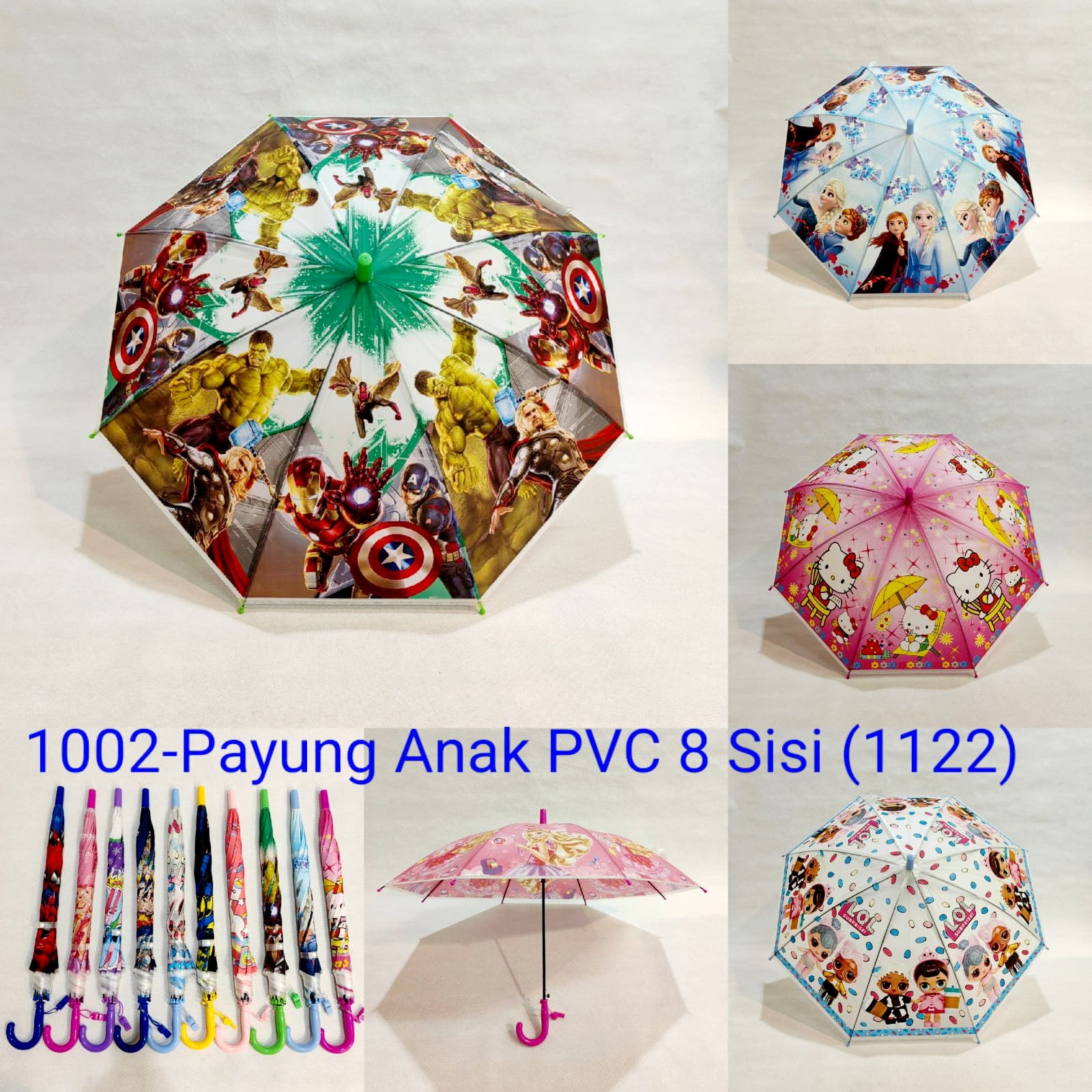 Payung Tongkat Anak Sakura 8 Jari 1002 Bahan PVC Motif Karakter 8 sisi