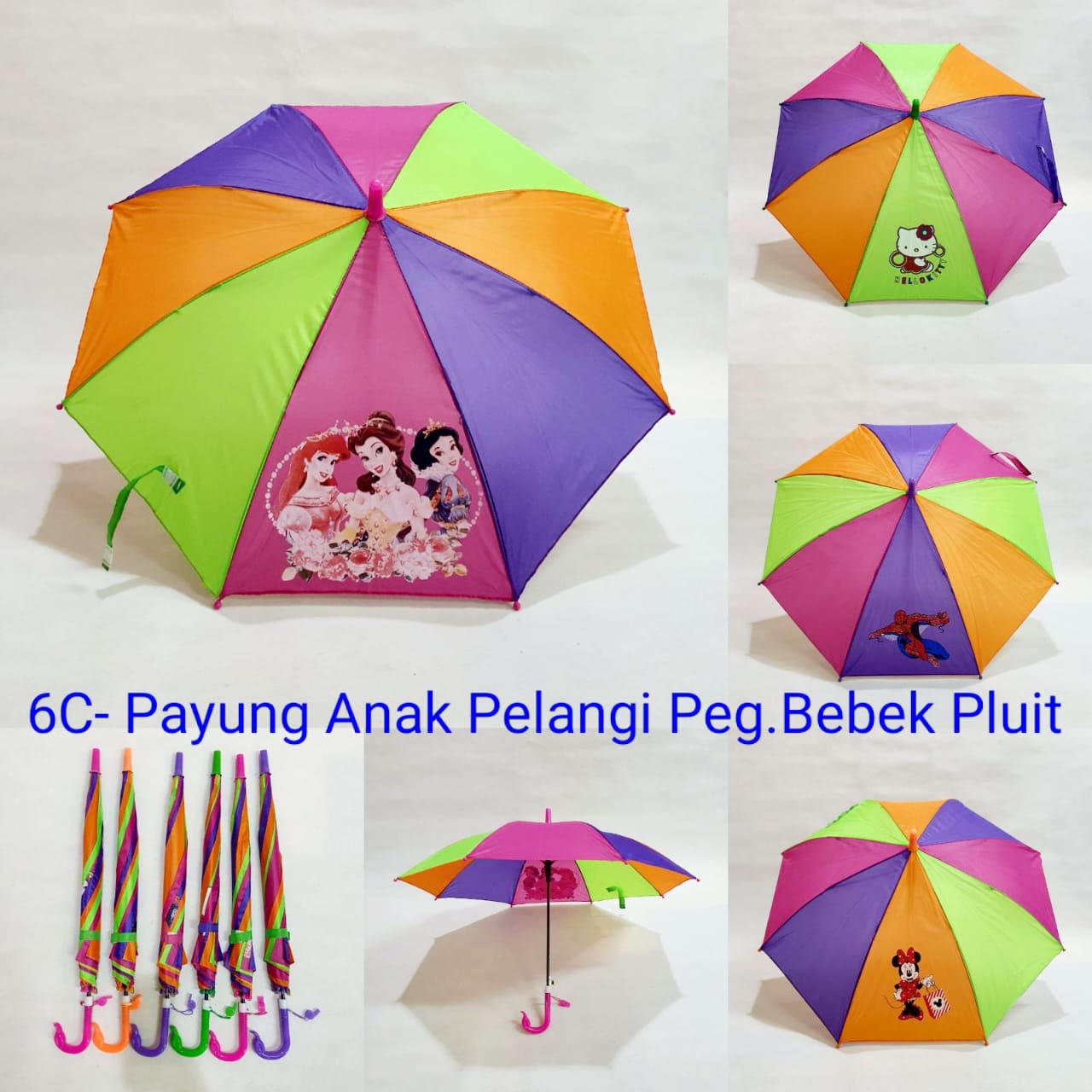 Payung Tongkat Anak Sakura 8 Jari 6C Pelangi Motif Karakter