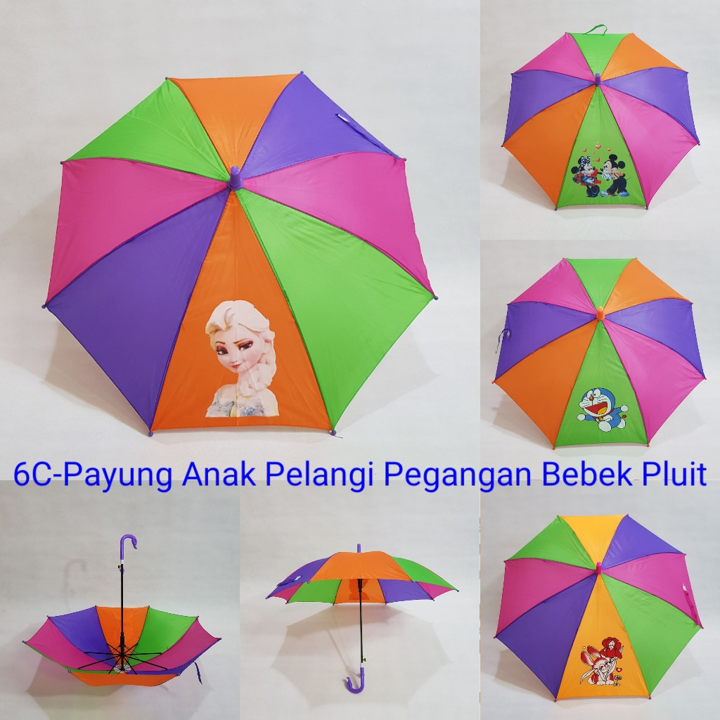Payung Tongkat Anak Sakura 8 Jari 6C Pelangi Motif Karakter