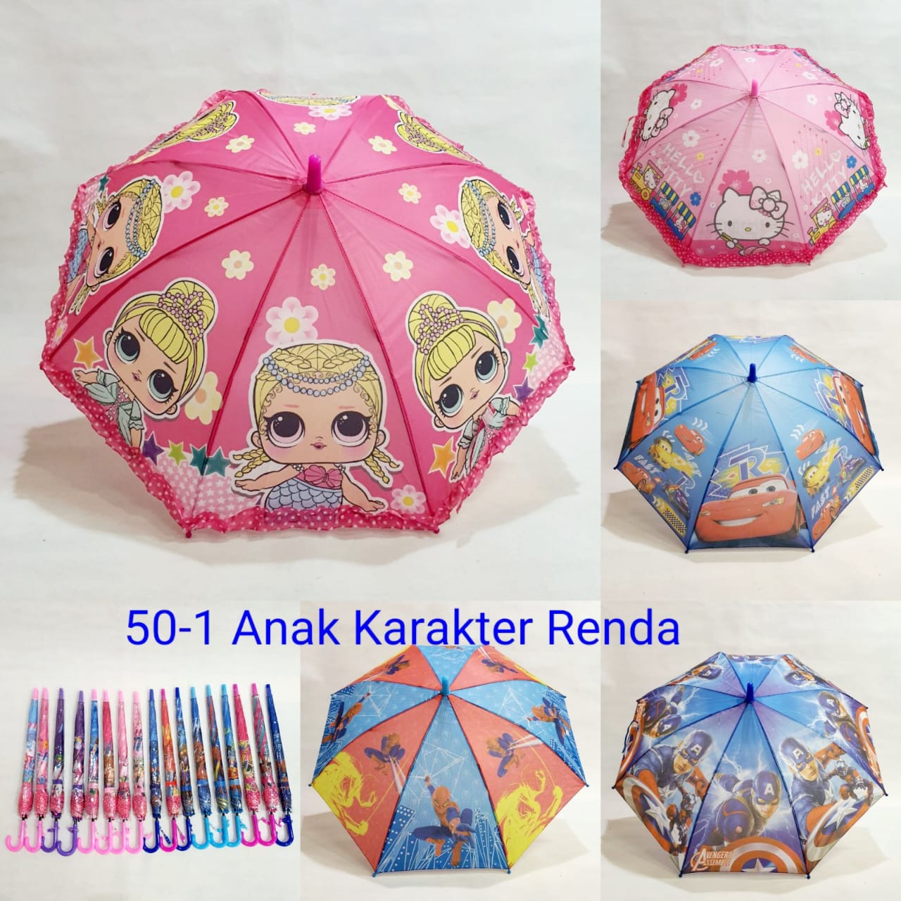 Payung Tongkat Anak Sakura 8 Jari 50-1 Kain Renda Motif Karakter
