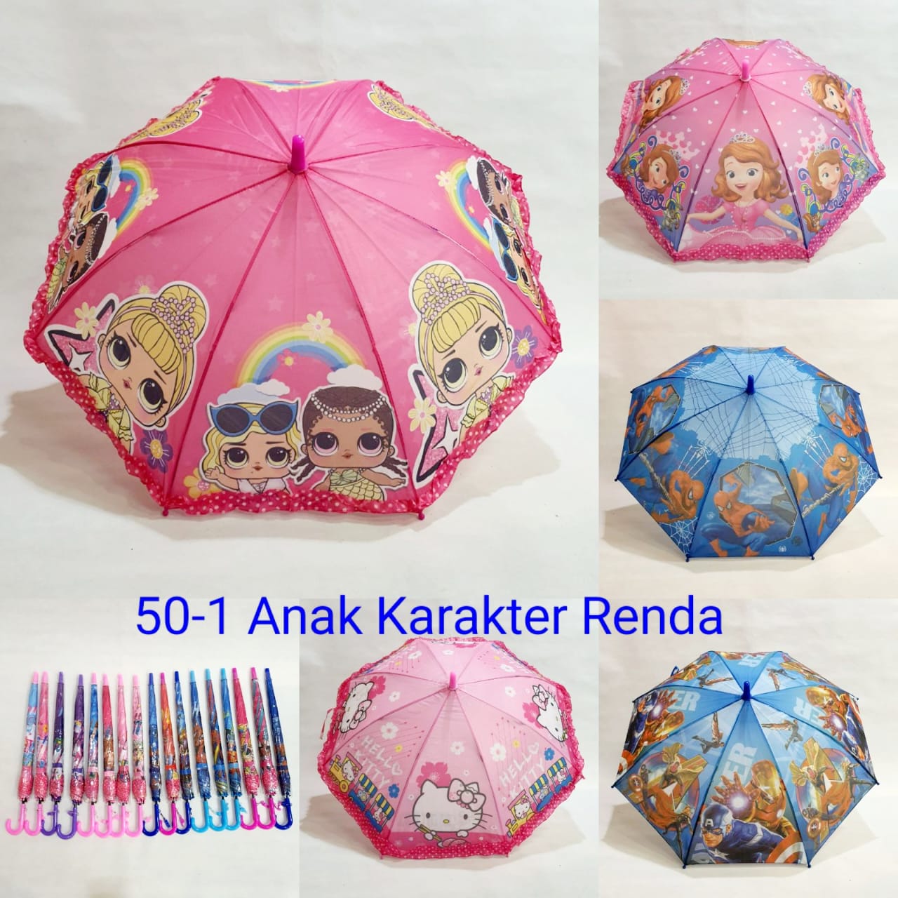 Payung Tongkat Anak Sakura 8 Jari 50-1 Kain Renda Motif Karakter