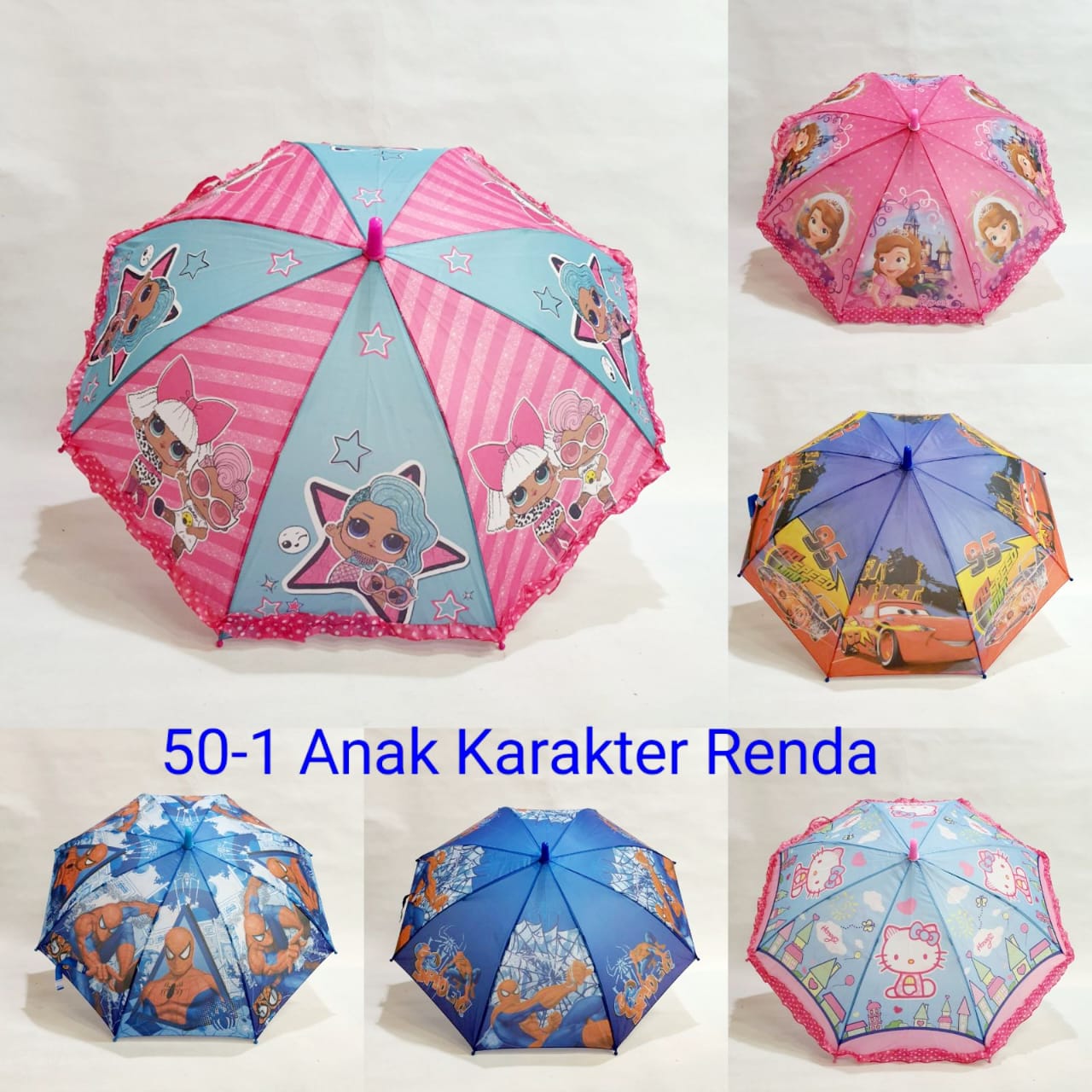 Payung Tongkat Anak Sakura 8 Jari 50-1 Kain Renda Motif Karakter