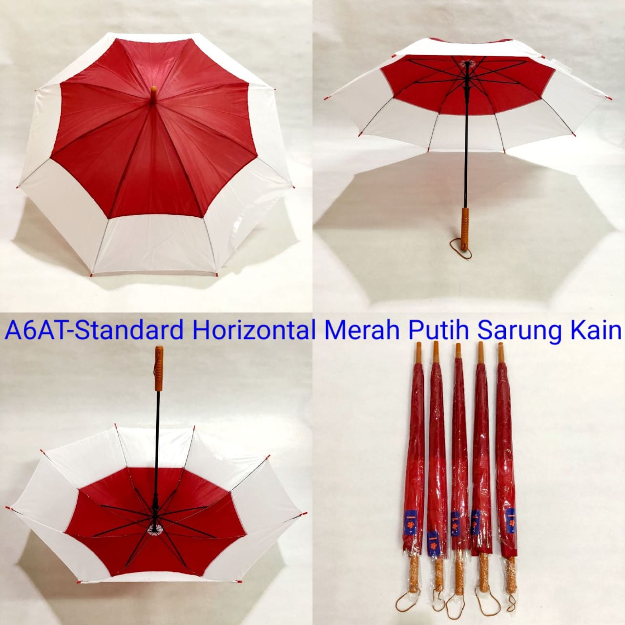 Payung Standard Dewasa Sakura 8 Jari Promosi Polos Merah Lis Putih