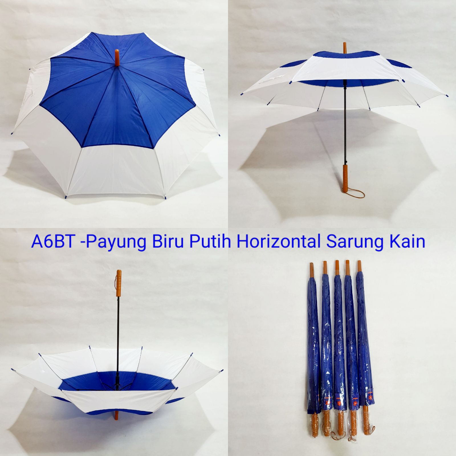 Payung Standard Dewasa Sakura 8 Jari Promosi Polos Biru Lis Putih