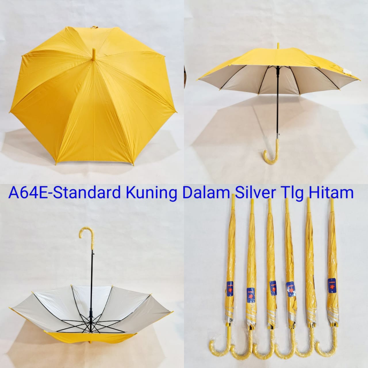 Payung Tongkat Standard Dewasa Sakura 8 Jari Polos Kuning Silver