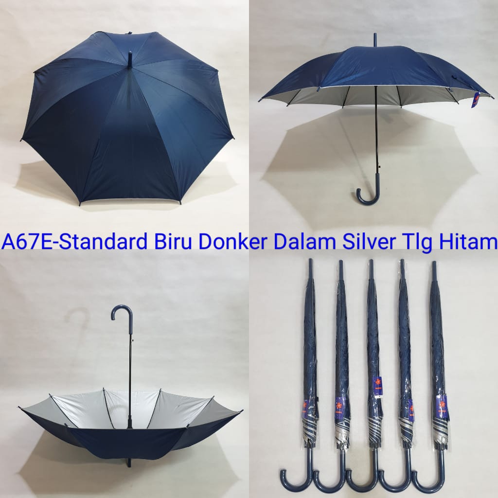 Payung Tongkat Standard Dewasa Sakura 8 Jari Biru Dongker Silver