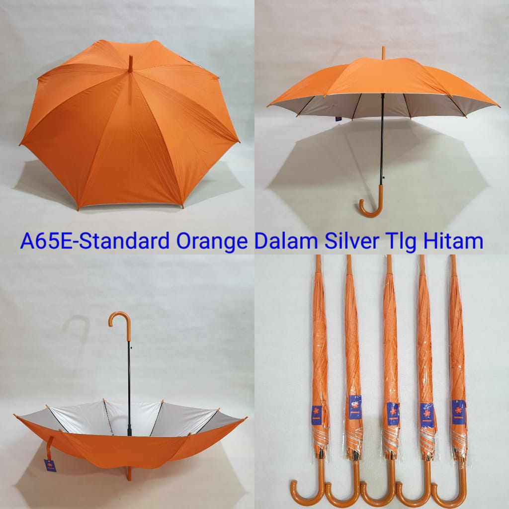Payung Tongkat Standard Dewasa Sakura 8 Jari Orange Silver