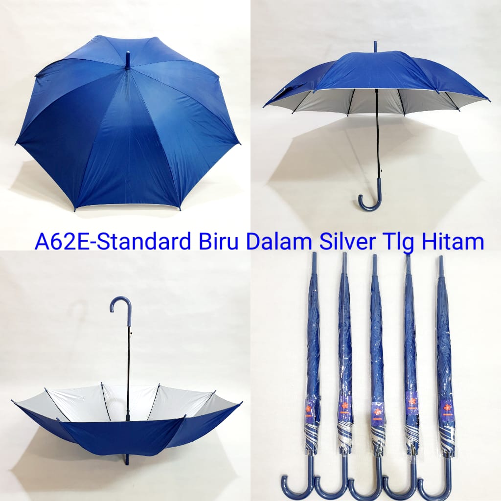 Payung Tongkat Standard Dewasa Sakura 8 Jari Biru Silver