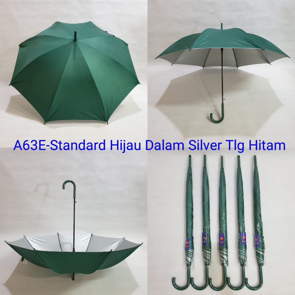 Payung Tongkat Standard Dewasa Sakura 8 Jari Hijau Silver