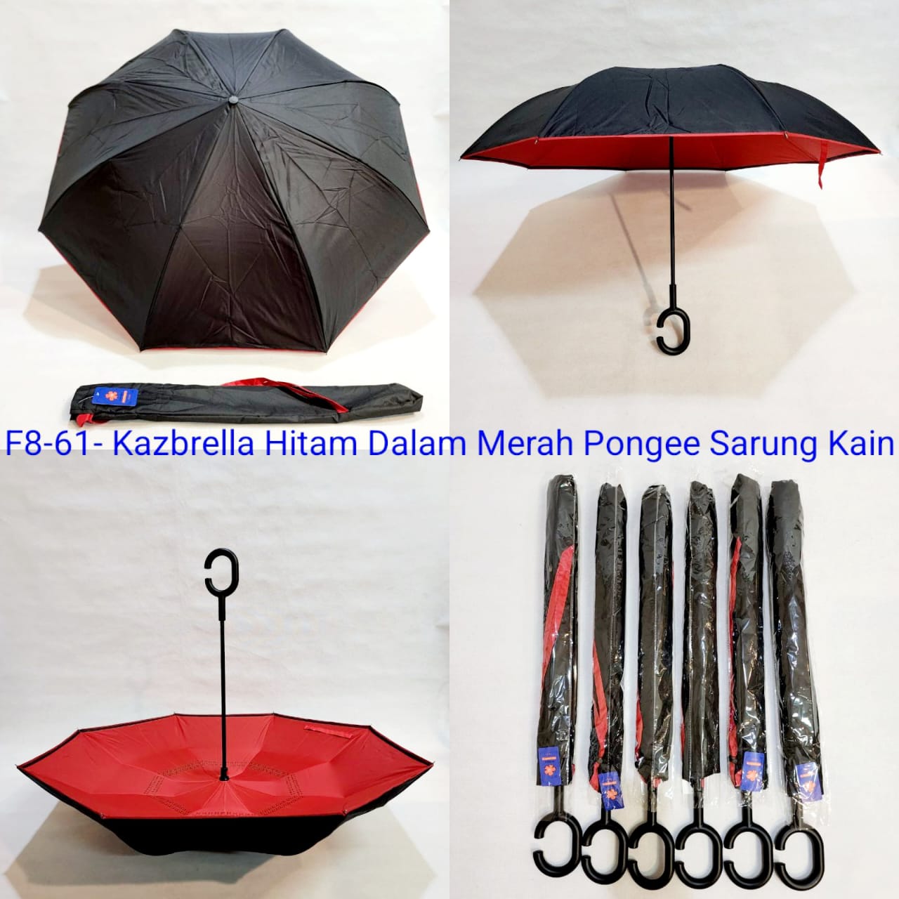 Payung Terbalik Standard Dewasa Sakura 8 Jari Polos Hitam Merah