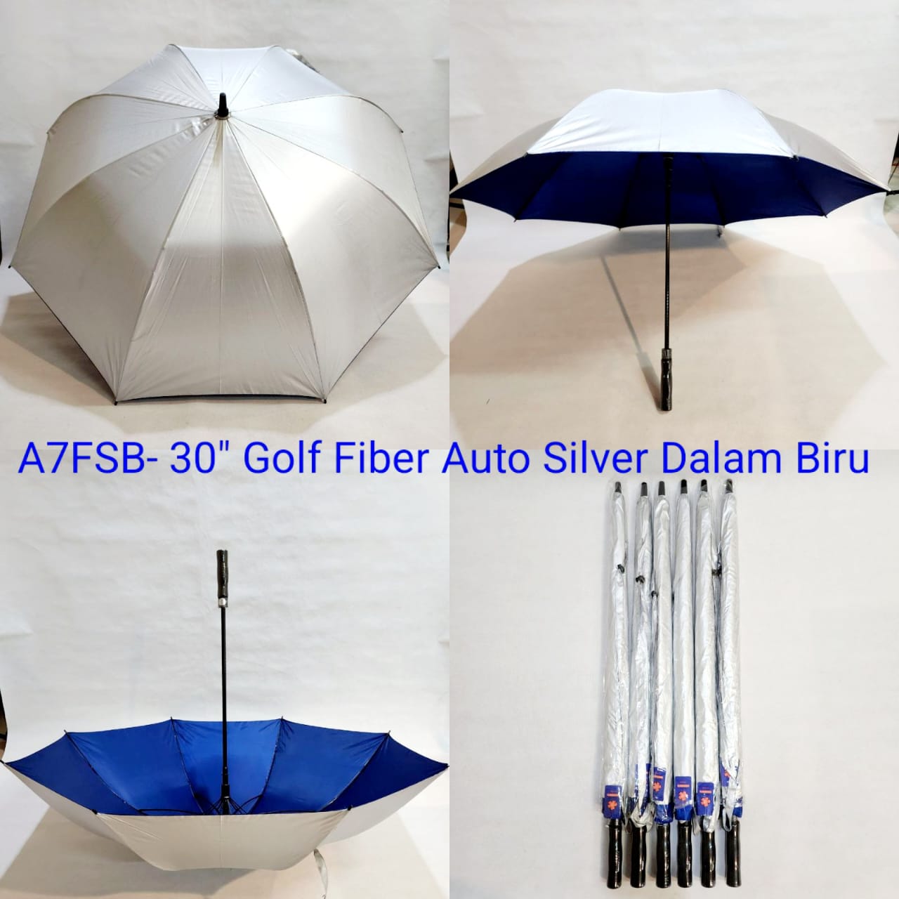 Payung Golf Jumbo Dewasa Sakura 8 Jari Polos Silver Biru Bahan Fiber Extra Sarung