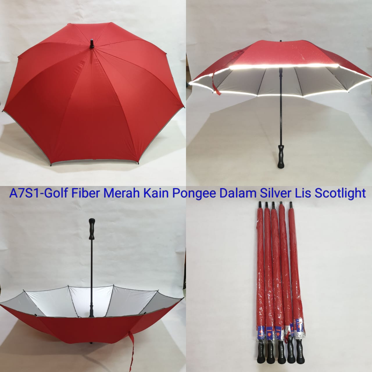 Payung Golf Jumbo Dewasa Sakura 8 Jari Fiber Polos Merah Silver Lis Scotlight