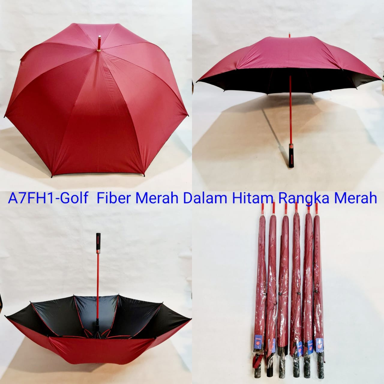 Payung Golf Jumbo Dewasa Sakura 8 Jari Fiber Polos Merah Hitam Rangka Merah