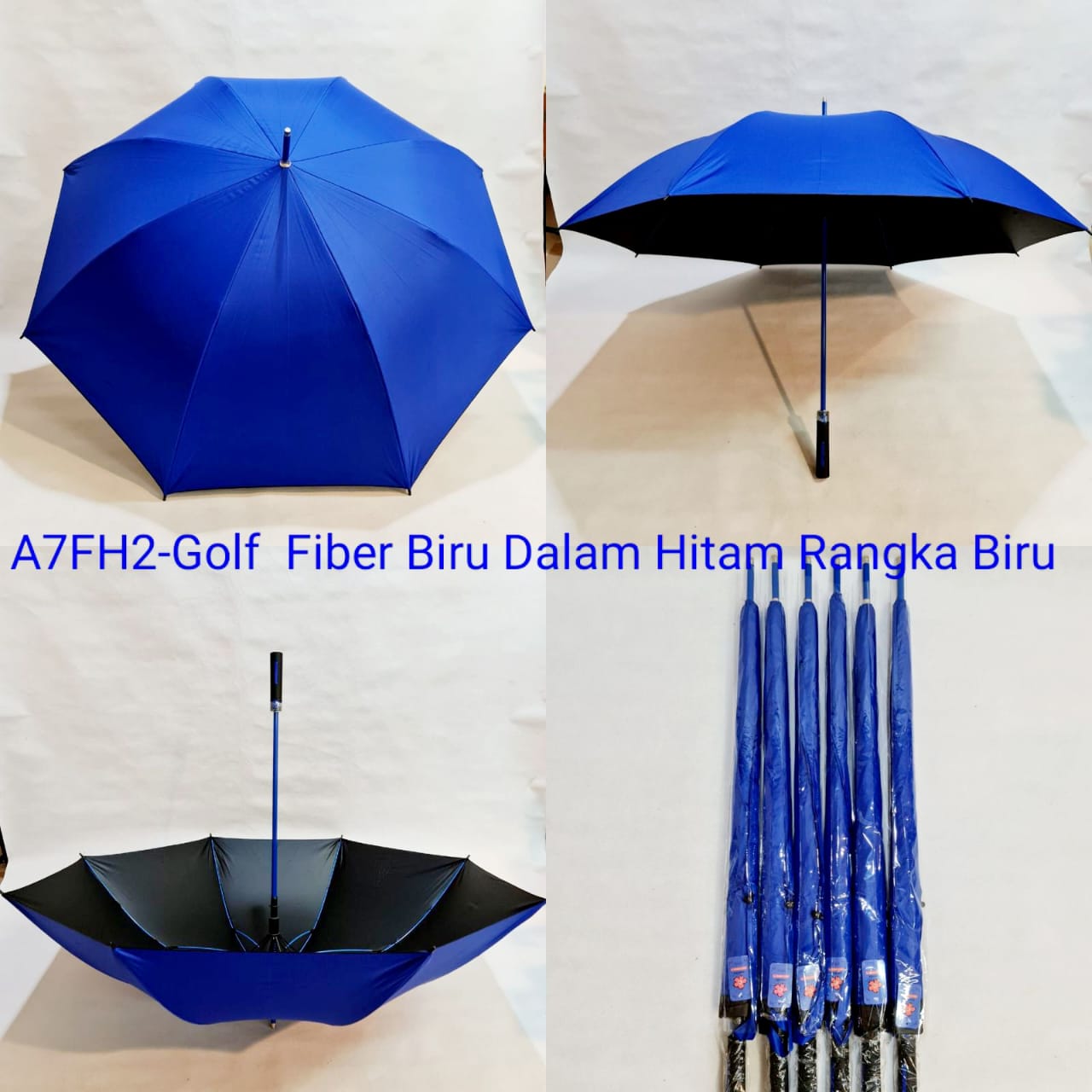 Payung Golf Jumbo Dewasa Sakura 8 Jari Fiber Polos Biru Hitam Rangka Biru