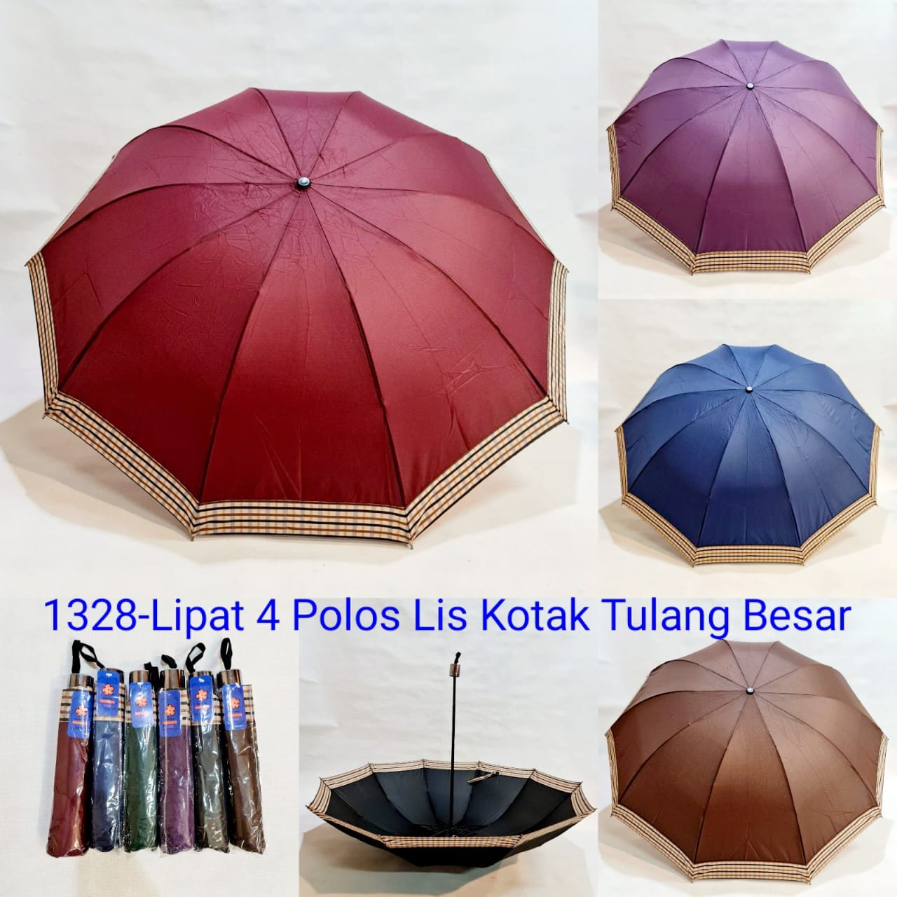 Payung Lipat 3 Dewasa Sakura 10 Jari Polos Lis Kotak