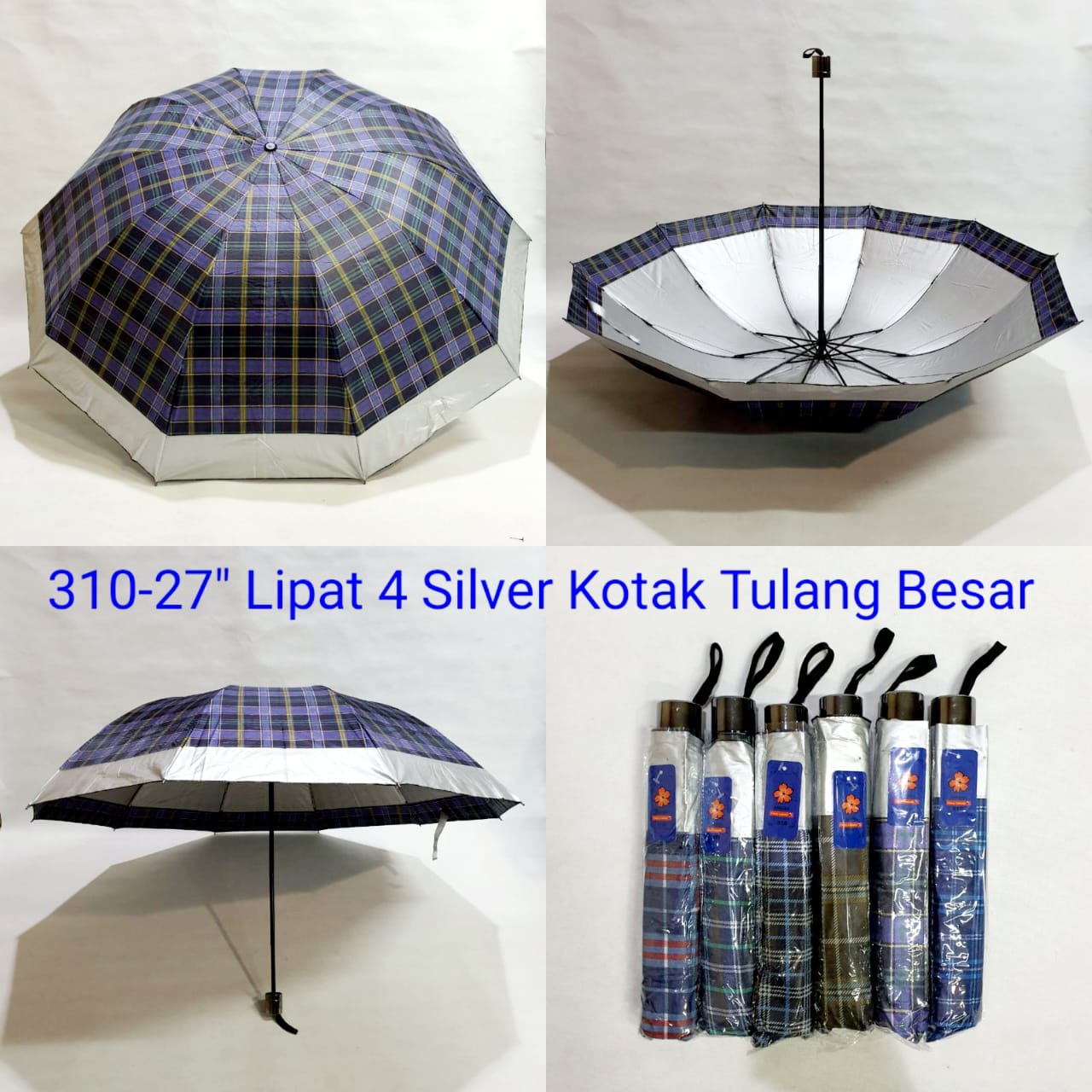 Payung Lipat 3 Super Jumbo Dewasa Sakura 10 Jari Kotak Lis Silver