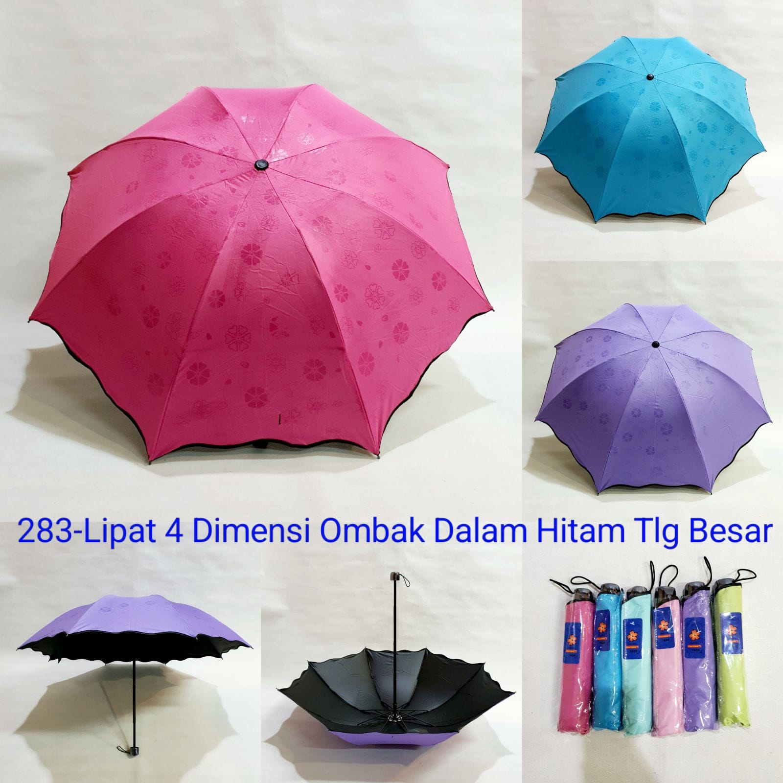 Payung Lipat 3 Dewasa Sakura 8 Jari Dimensi Gelombang Lapis Hitam