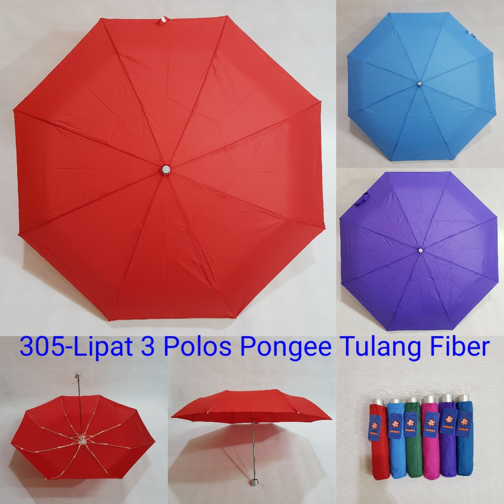 Payung Lipat 3 Dewasa Sakura 8 Jari Polos Rangka Fiber