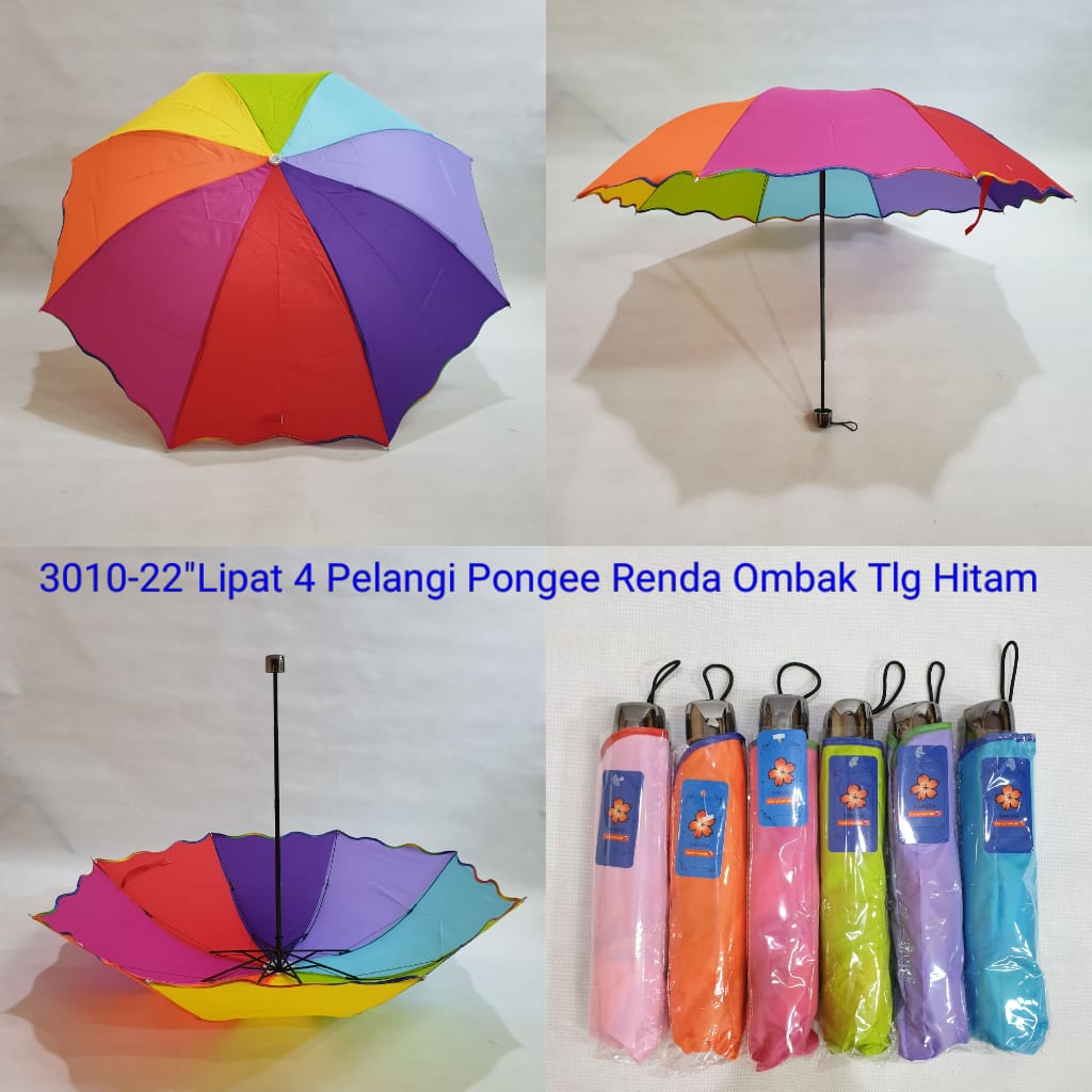 Payung Lipat 3 Dewasa Sakura 8 Jari Polos Pelangi Rainbow