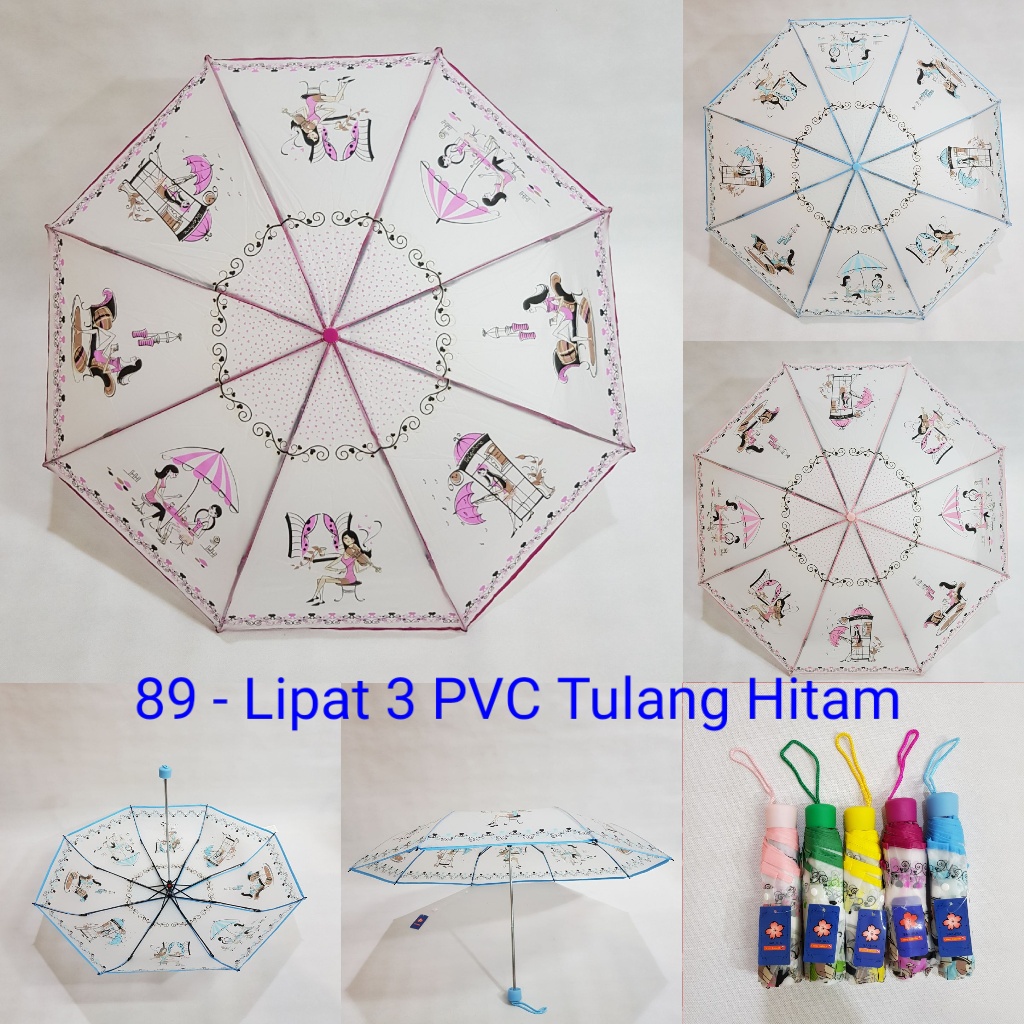 Payung Lipat 3 Dewasa Sakura 8 Jari PVC Motif Korea