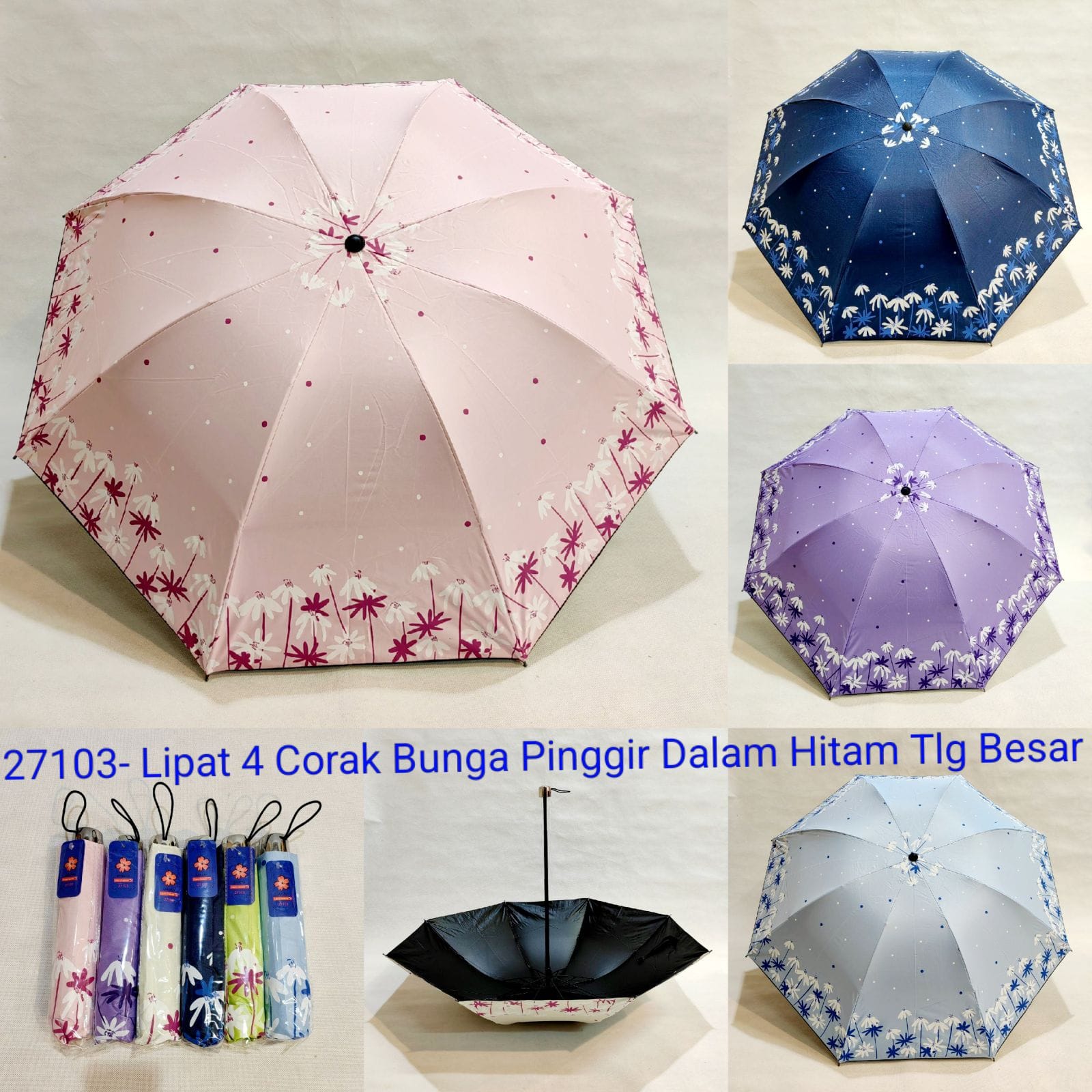 Payung Lipat 3 Dewasa Sakura 8 Jari Motif Pinggiran Kembang
