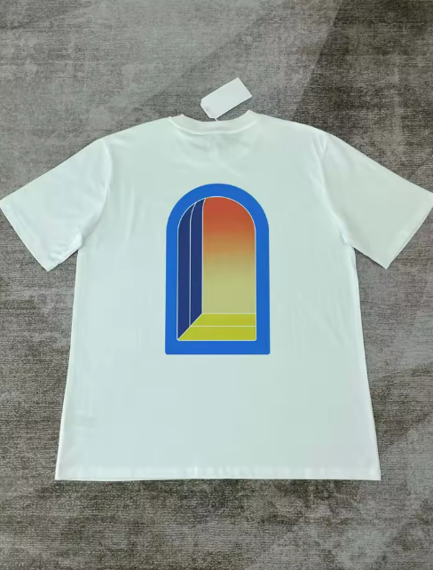 White T-shirt with Gradient Arch Design