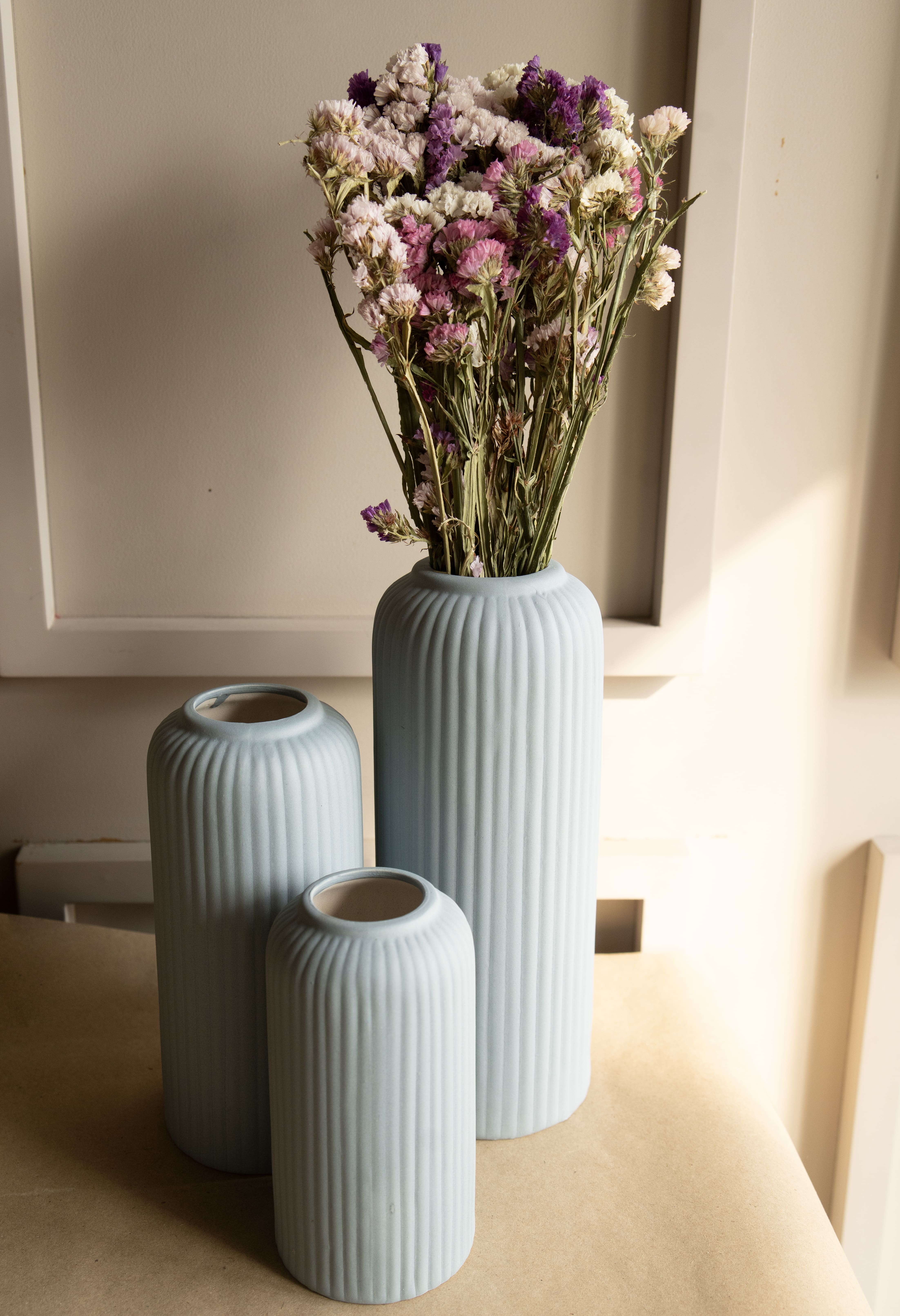 Modern Ribbed Vase Set of 3