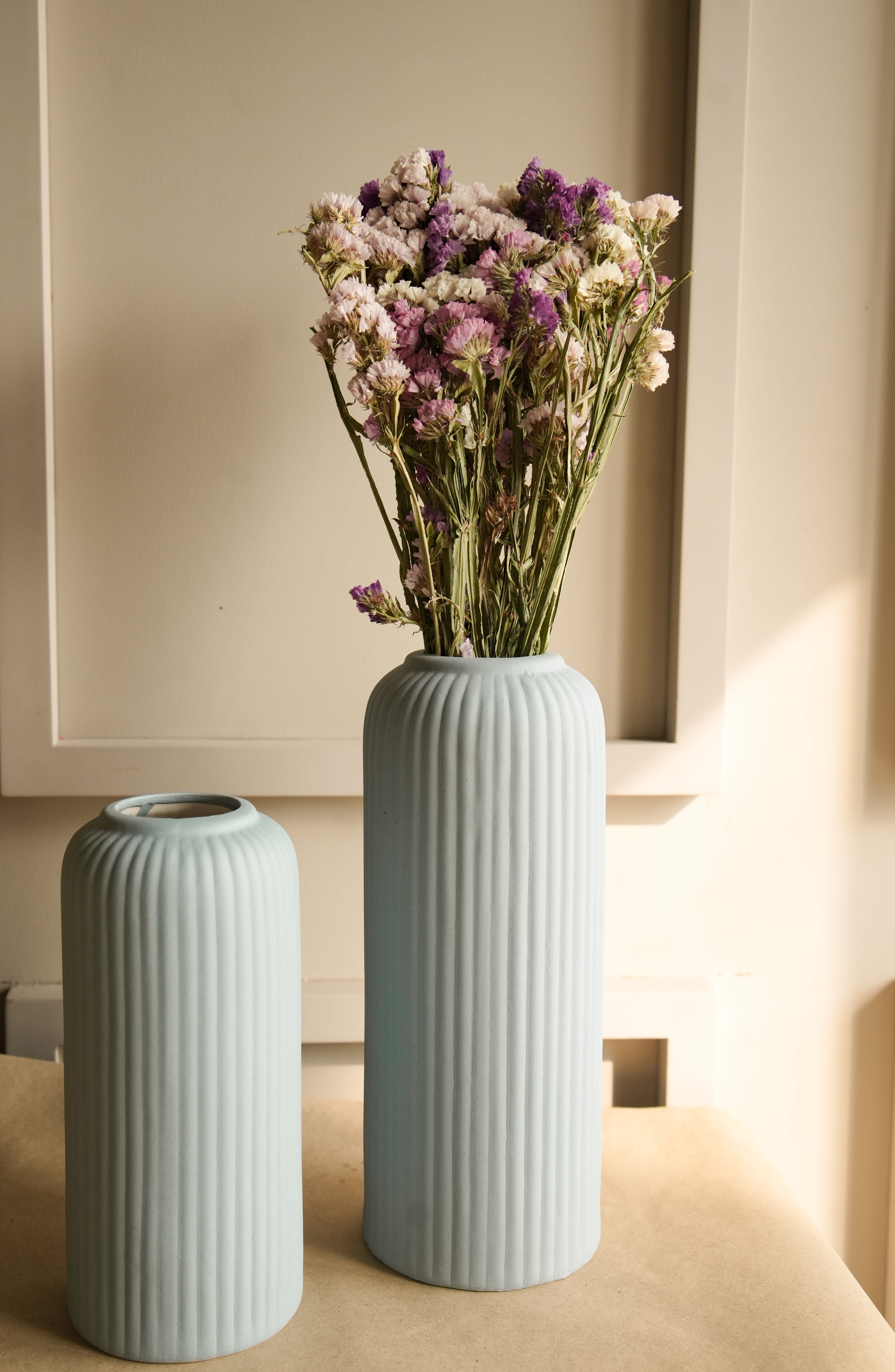 Modern Ribbed Vase Set of 3