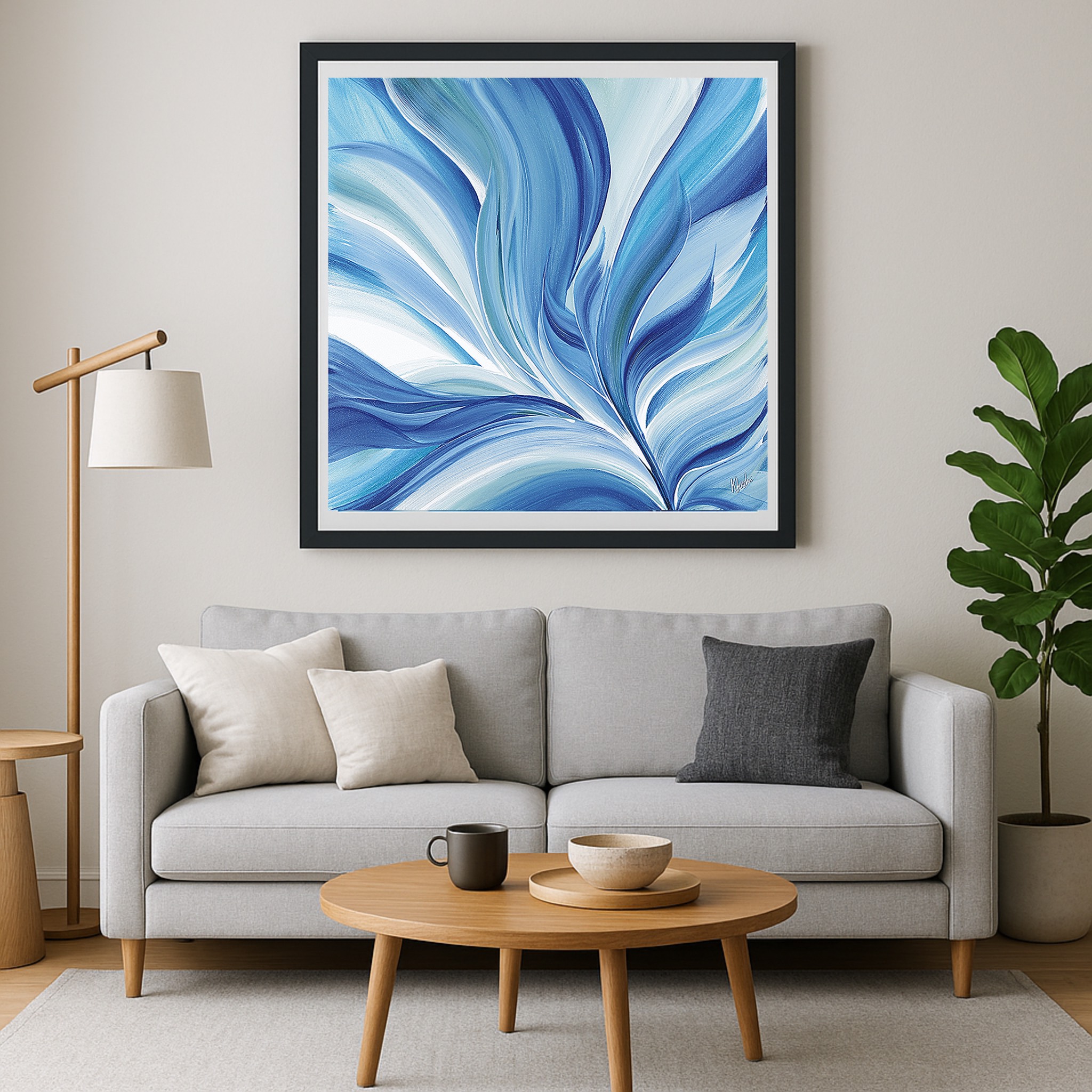 Blue Bloom – Elegant Hand-Painted Acrylic Canvas Wall Art | 24"x24" | By Khushi Dhawan Arts | GetReady Decors