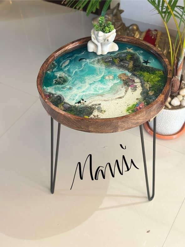 Handcrafted Ocean Resin Side Table – Artistic Coastal Design