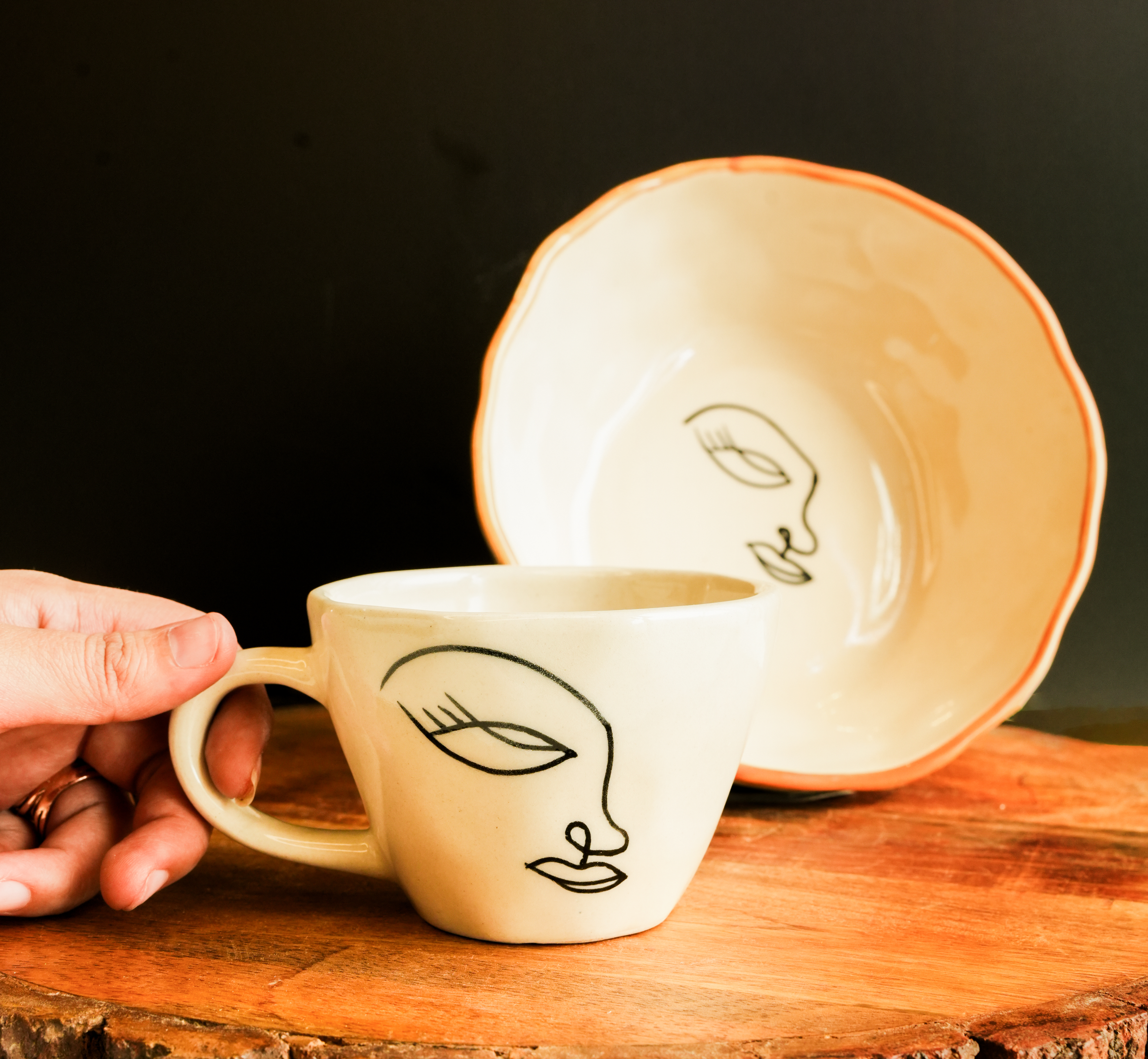 ArteCasa Abstract Ceramic Breakfast Set – Mug & Bowl Combo