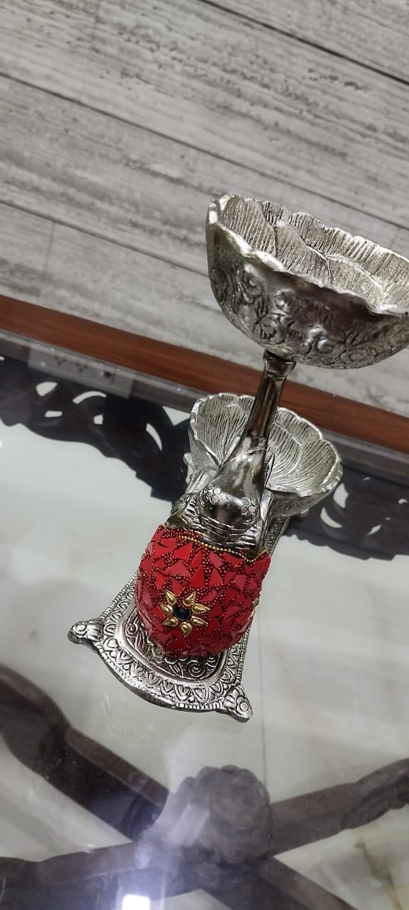 German Silver Dry Fruit Platter with Stone Work - Elegant Decorative & Gifting Tray (Handcrafted)