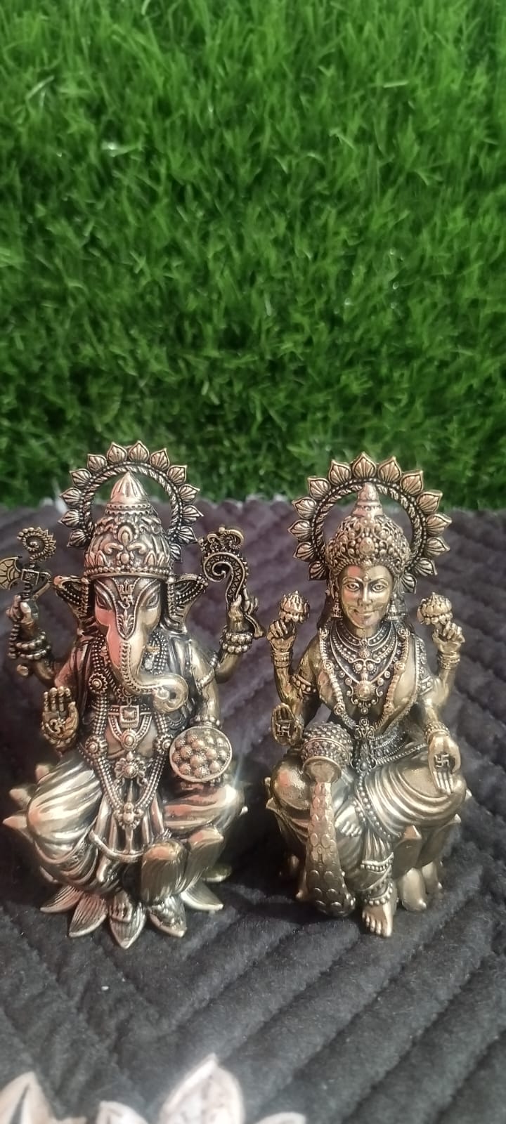 Lakshmi Ganesha Brass Statues (Pair) - Lightweight Brass Idols for Home Decor & Puja (4 Inches)