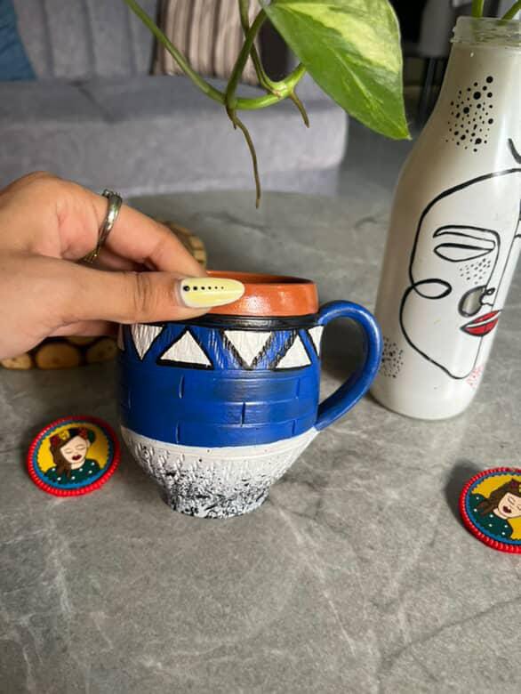 Handcrafted Terracotta Mug with Tribal-Inspired Design – ₹675