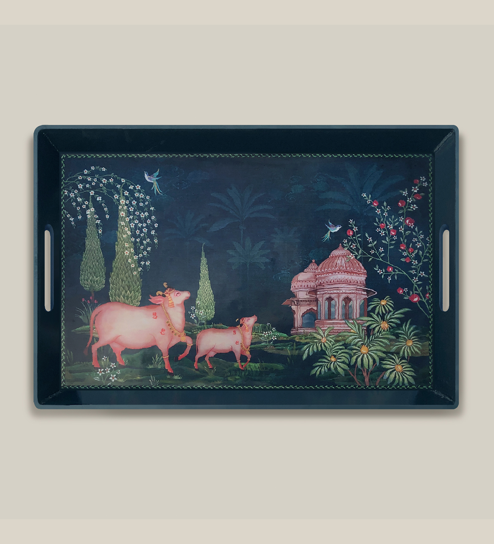 Preetier Pichwai Wooden Serving Tray – 40 x 29 cm