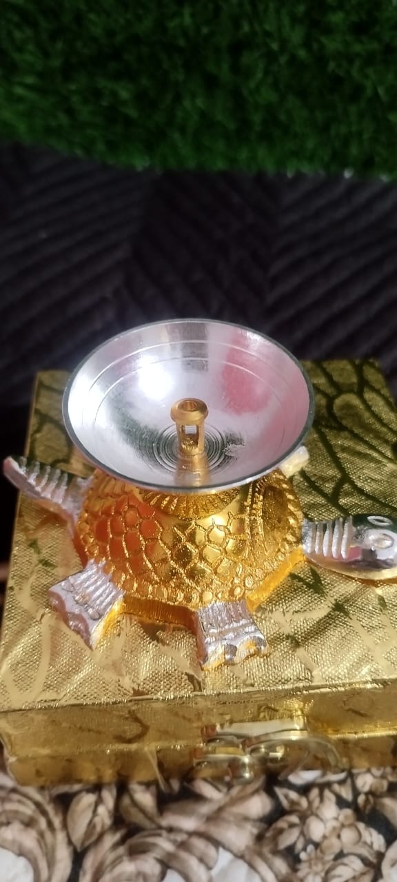 German Silver Turtle Diya in Golden Gift Box – Elegant Vastu & Festive Decor Piece