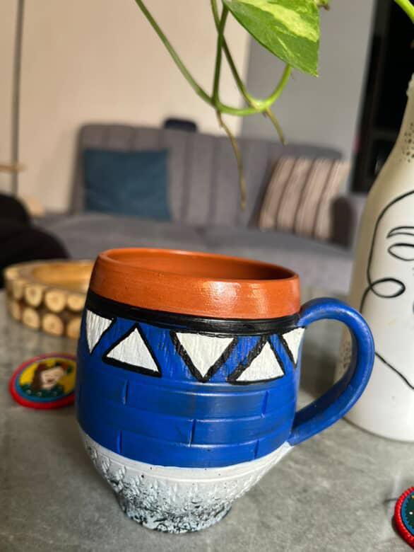 Handcrafted Terracotta Mug with Tribal-Inspired Design – ₹675