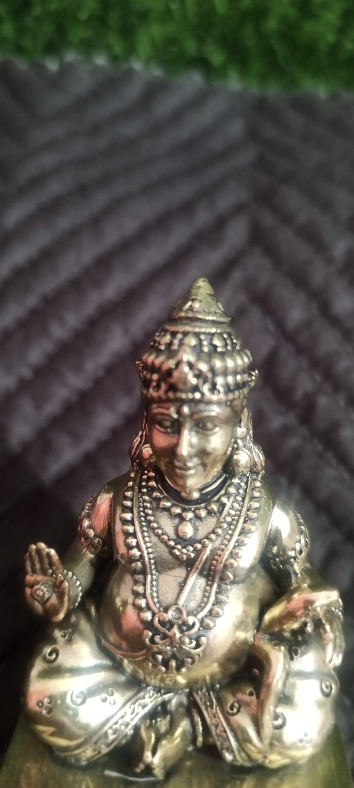 Brass Kuber Statue - Handcrafted Lord Kuber Idol for Wealth & Prosperity (3.5 Inches)