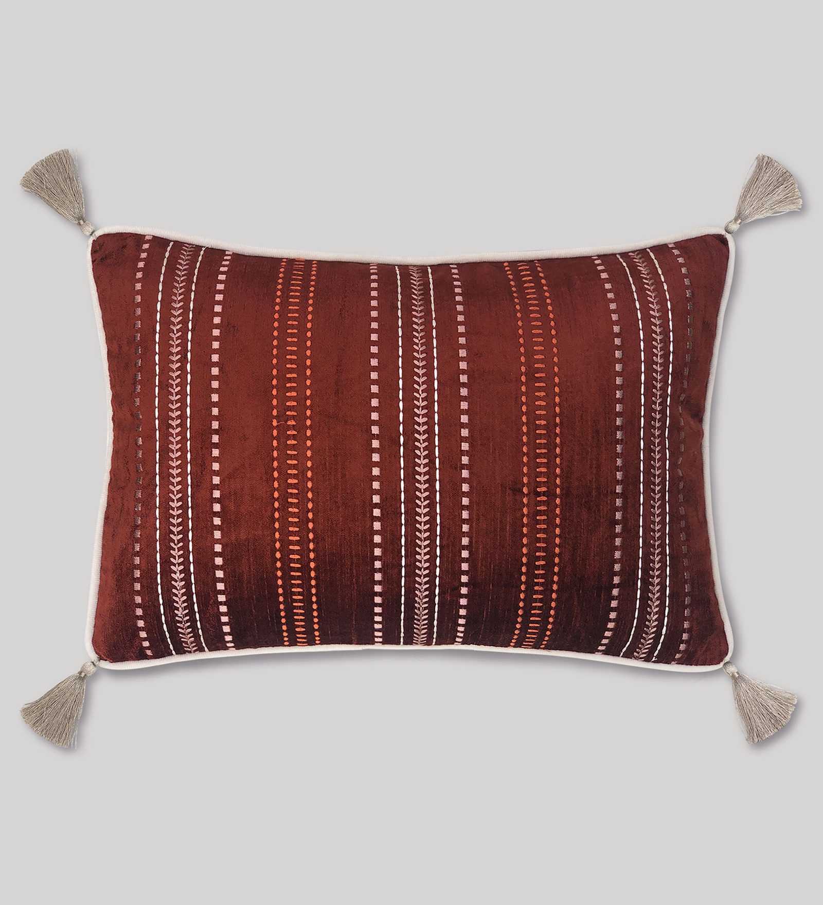 Joy Stitches Embroidery Slim Cushion – Luxury Velvet Decorative Pillow Cover