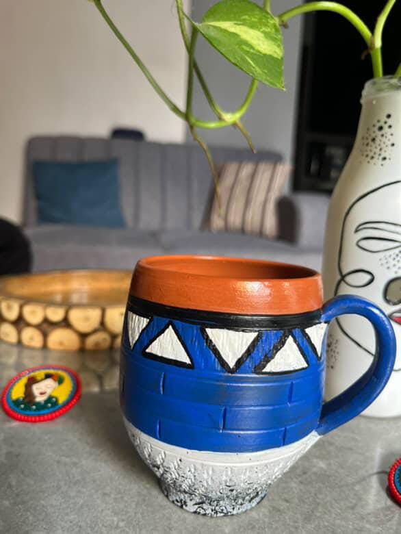 Handcrafted Terracotta Mug with Tribal-Inspired Design – ₹675