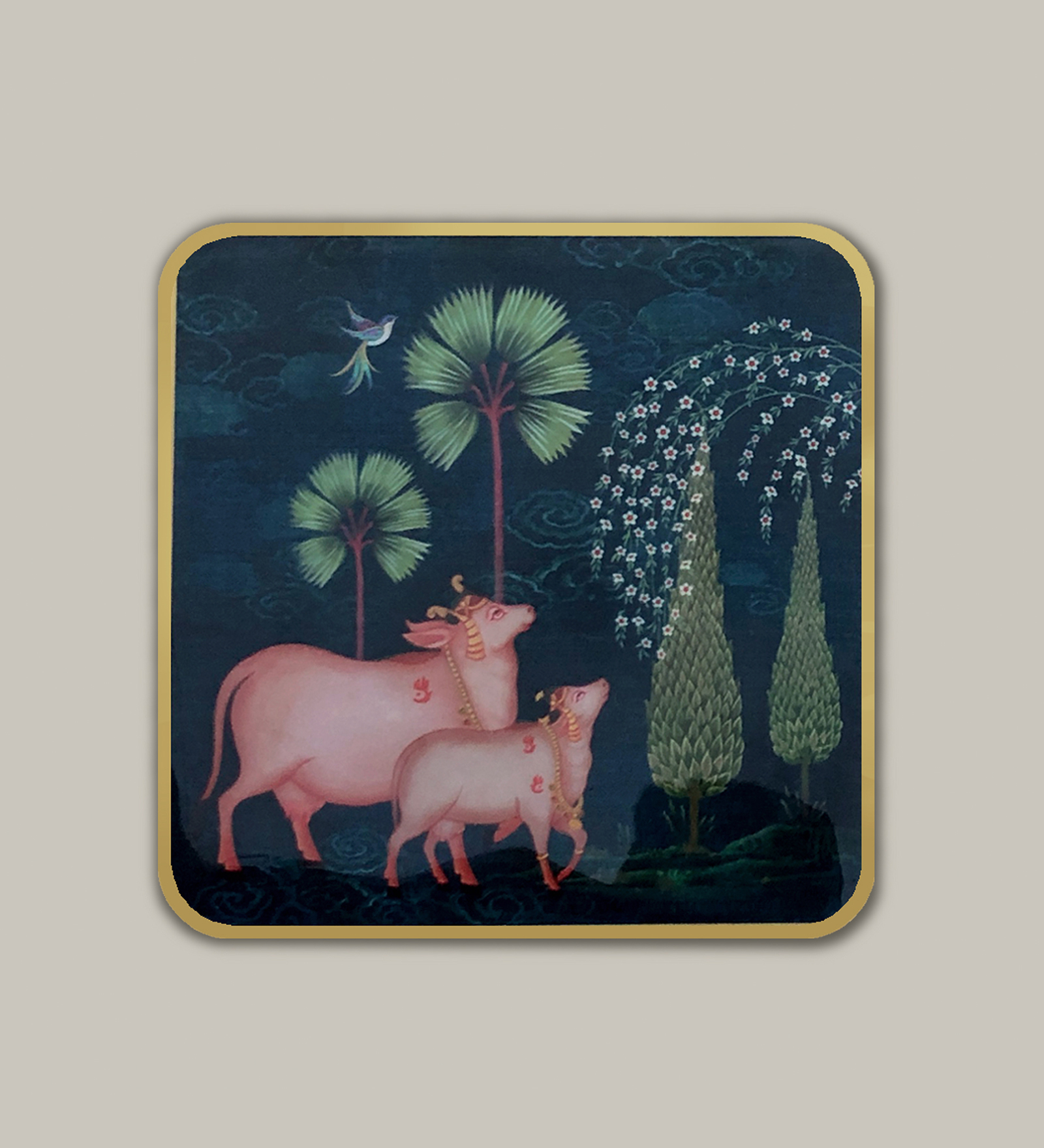 Pichwai Wooden Coaster Set - Blue Floral MDF Coasters (Set of 6)