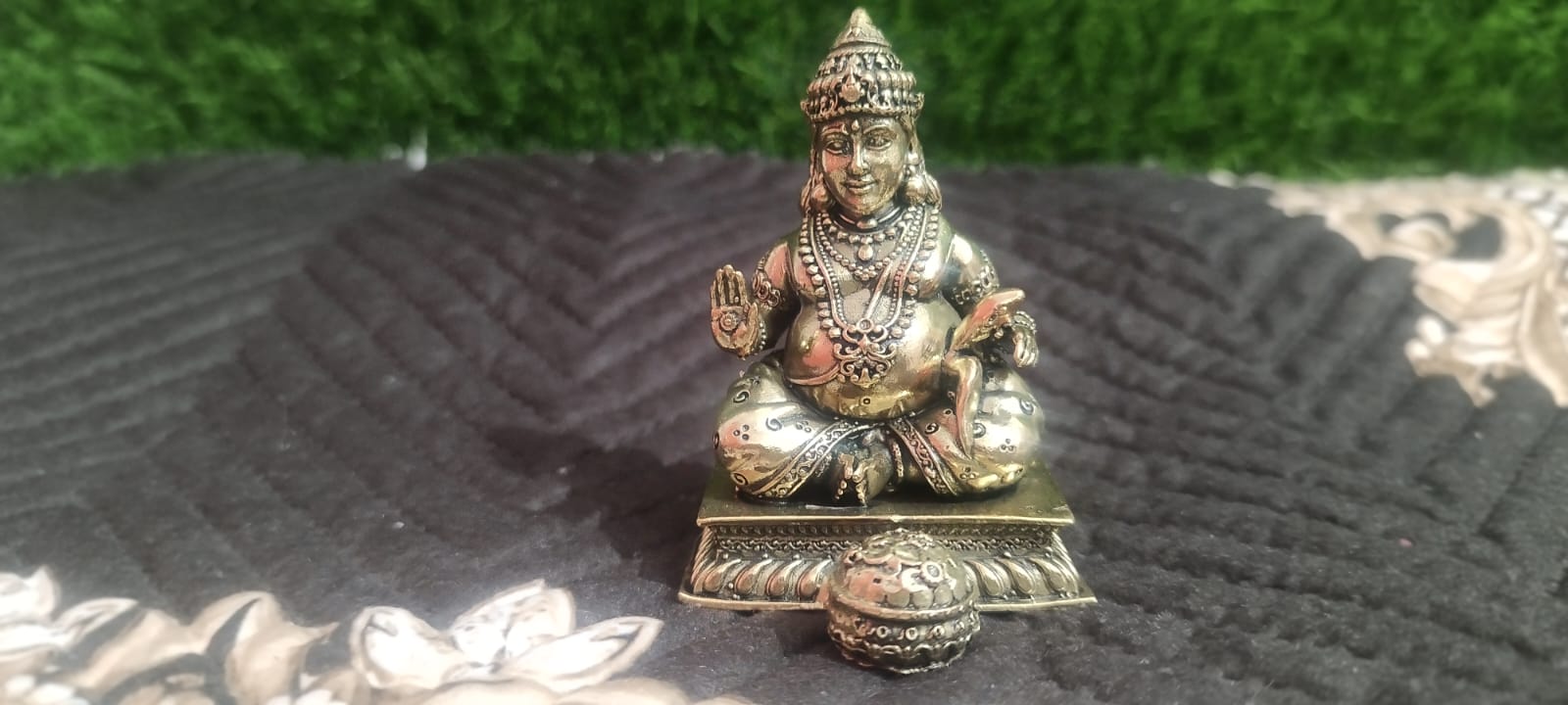 Brass Kuber Statue - Handcrafted Lord Kuber Idol for Wealth & Prosperity (3.5 Inches)