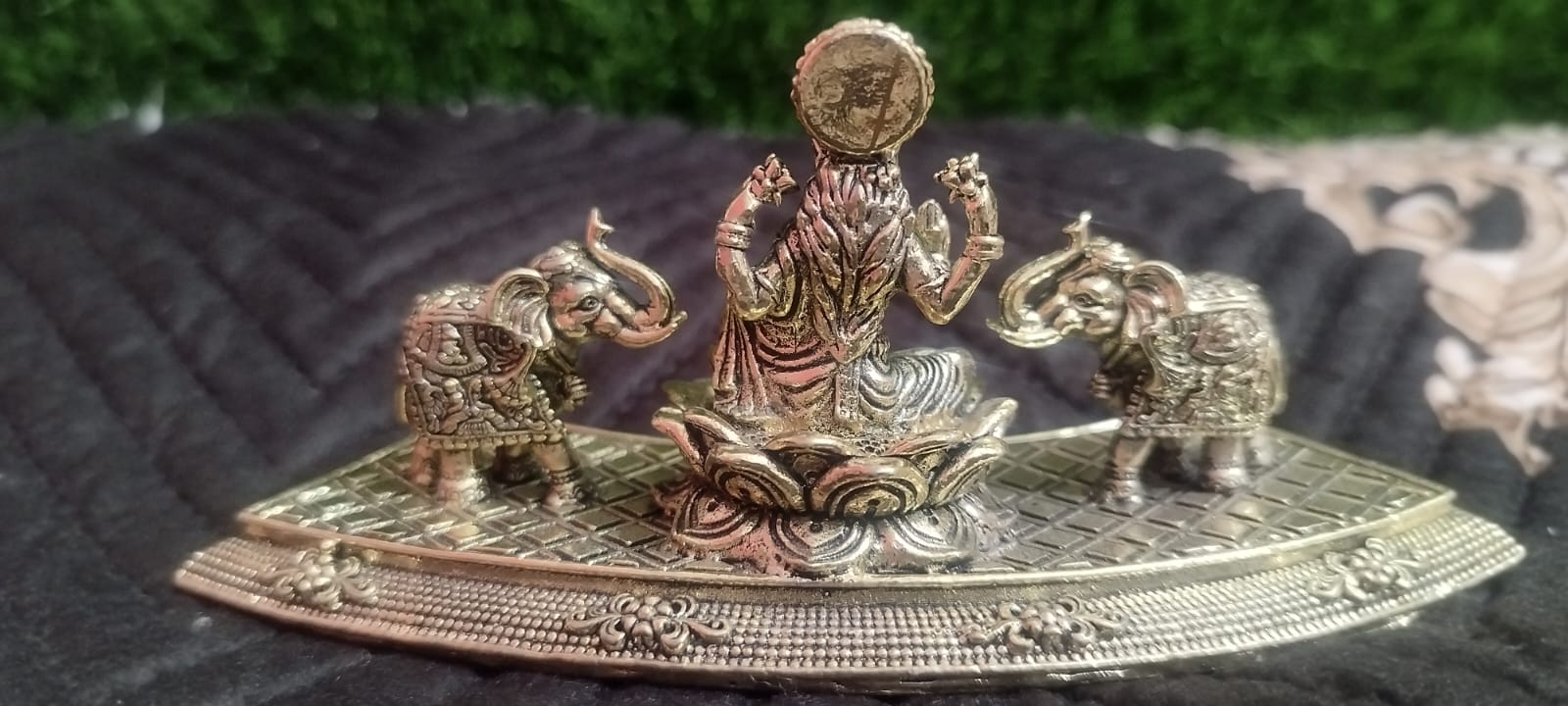 Brass Gajalakshmi Statue - Handcrafted Goddess Lakshmi Idol with Elephants (6.5 Inches)