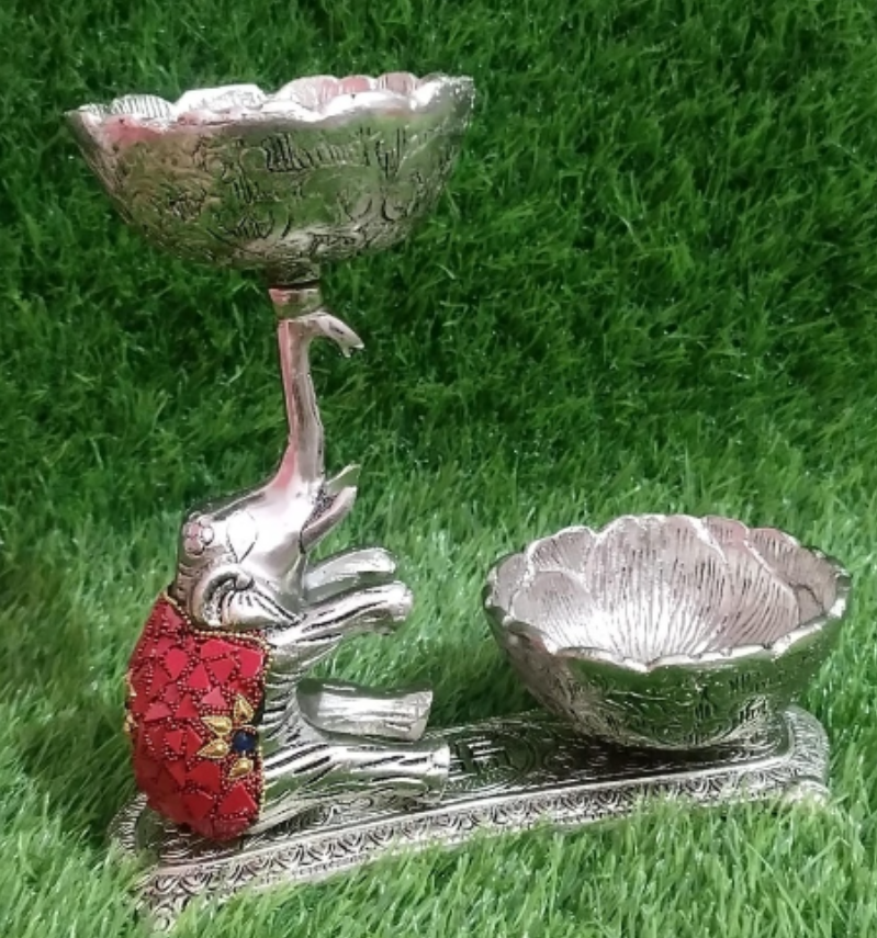 German Silver Dry Fruit Platter with Stone Work - Elegant Decorative & Gifting Tray (Handcrafted)